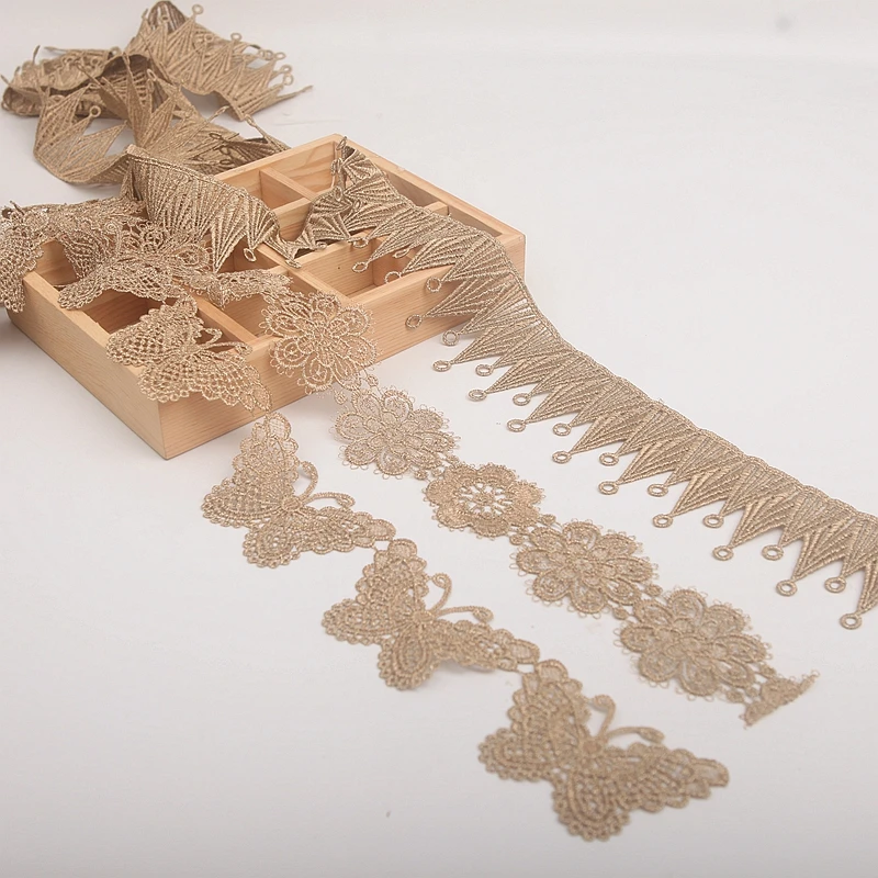 Золотая кружевная отделка 2021 год широкое кружево чосам аксессуары для рукоделия