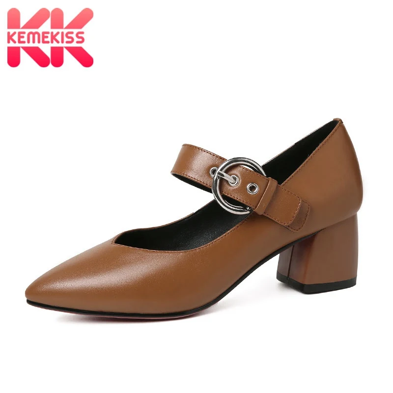 Туфли-лодочки женские из натуральной кожи с острым носком на толстом каблуке