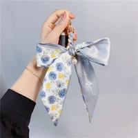 universal keychain pearl ribbon lanyard cute car key ring straps silk scarf bow bag pendant luxury accesorios