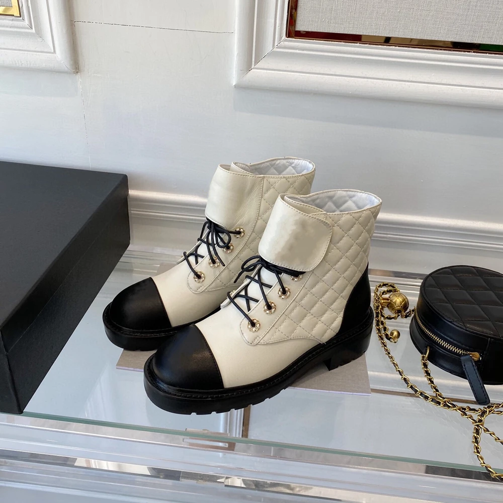 

New Brand Design Women's Boots Round-Toe Flat With Women's Boots Mixed Colors Design Women's Boots Decoranted Design Fast Boots