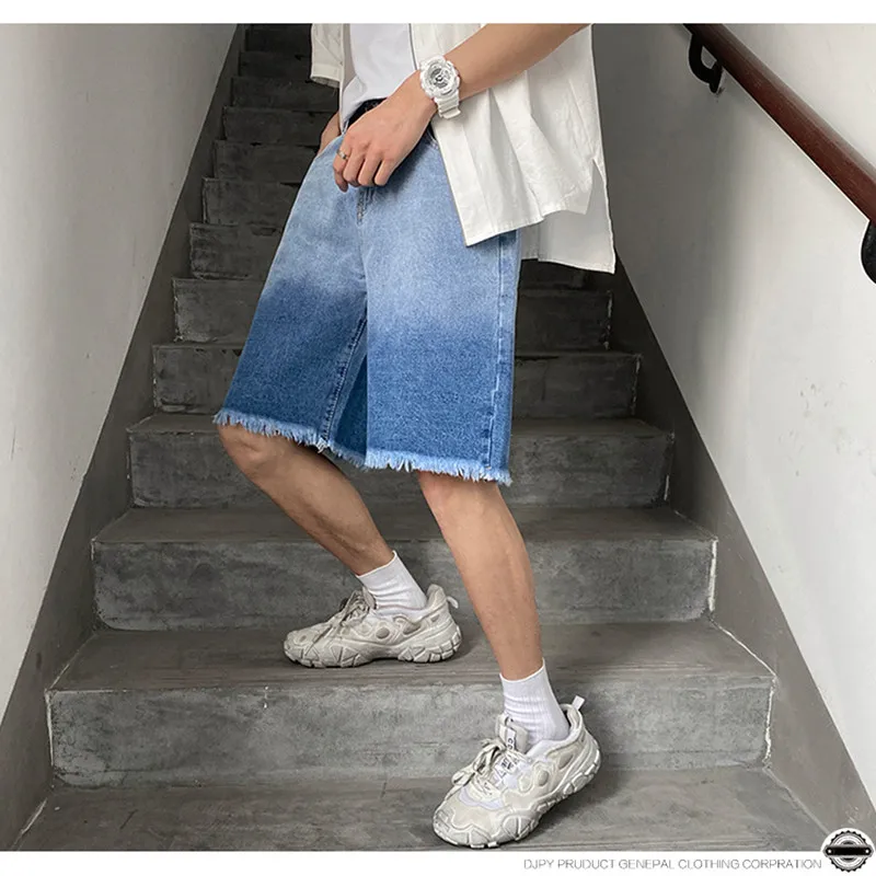 

Summer Men's Denim Shorts Version Of The Ins Trend Hole Straight Five-Point Pants Wind Wide-Leg All-match Casual Short Jeans