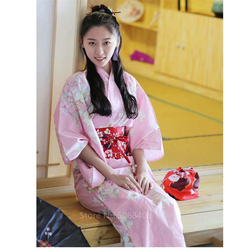 Кимоно Sakura Girl традиционная юката в японском стиле хлопковый винтажный стиль