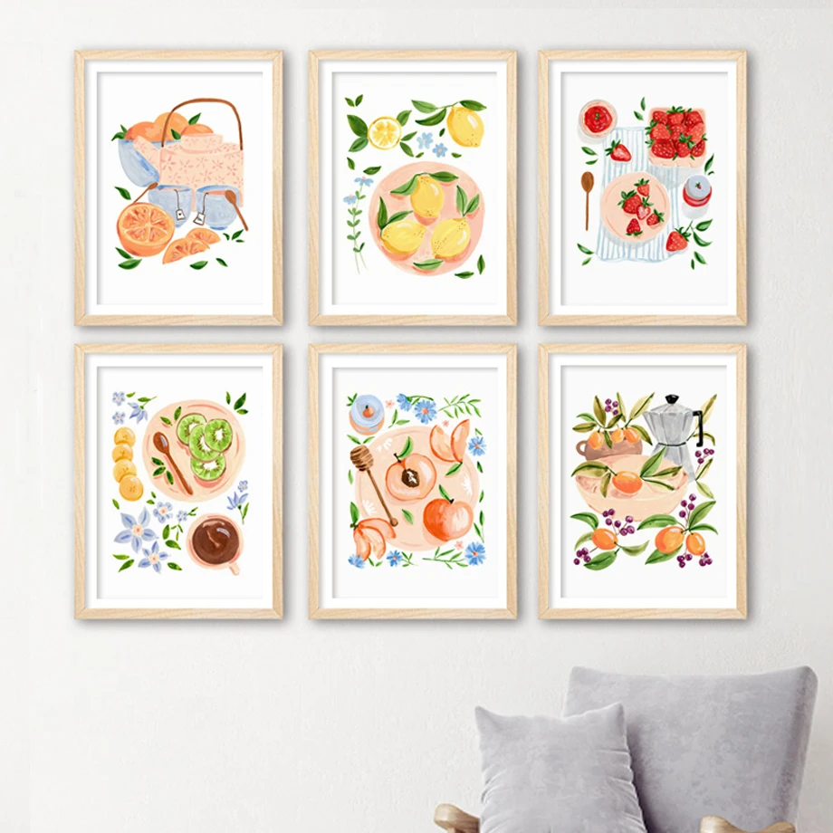 

Peach Kiwi Mango Banana Watercolor Fruit Wall Art Canvas Painting Nordic Posters And Prints Wall Picture For Living Room Decor