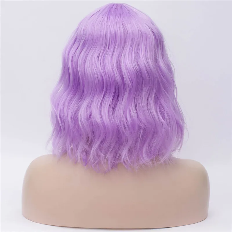 Фиолетовый MSI Wigs, Короткие парики для косплея, фиолетовый, для женщин, кудрявый, красный, синий, парик с боковой челкой, зеленый, розовый, синтетический парик, жаростойкий - Цвет: Фиолетовый