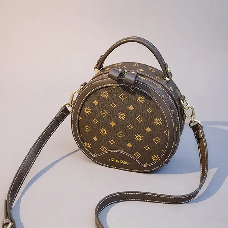 

Genuine Leather Round Bag 2021 New Versatile Fashion Messenger Bag High Quality Shoulder Luxury Brand Handbags Petit Sac Femme