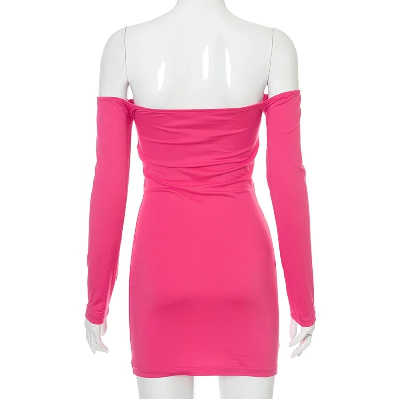 

Bomblook Sexy Party Club Bodycon Dresses For Women's 2021 Summer Long Sleeve Soild Slash Neck Mixi Dress Female Streetwears