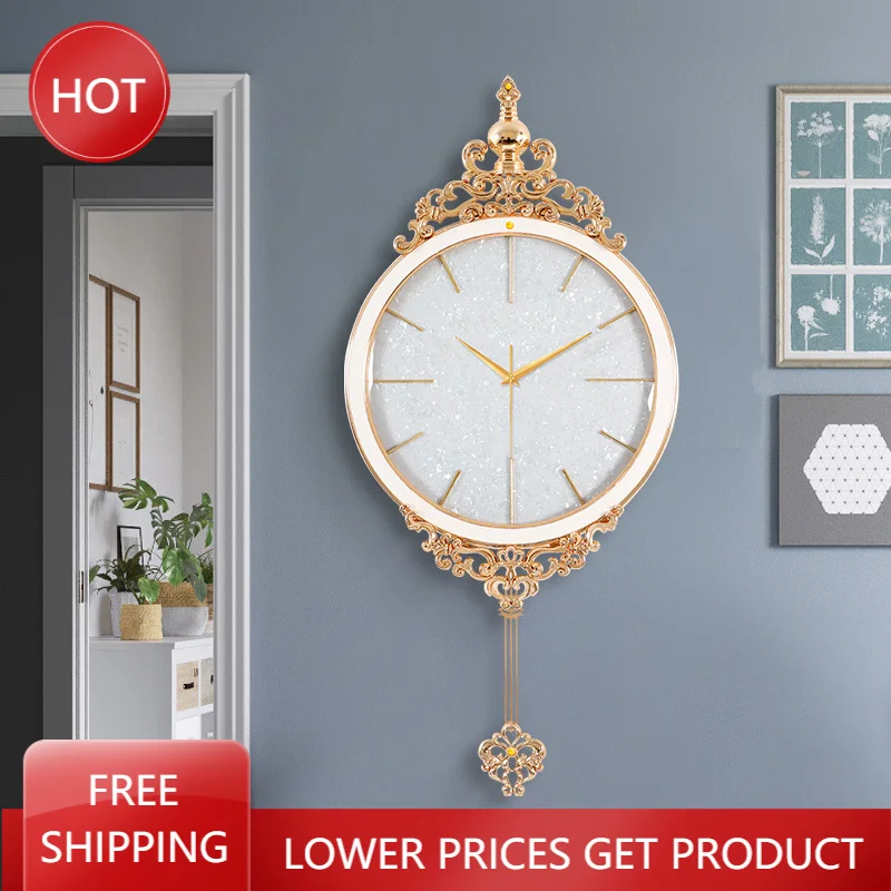 

Luxury Modren Design Wall Clock Nordic Gold Pendulum Living Room European Classic Vintage Silent Clock Wandklok Wall Decoration