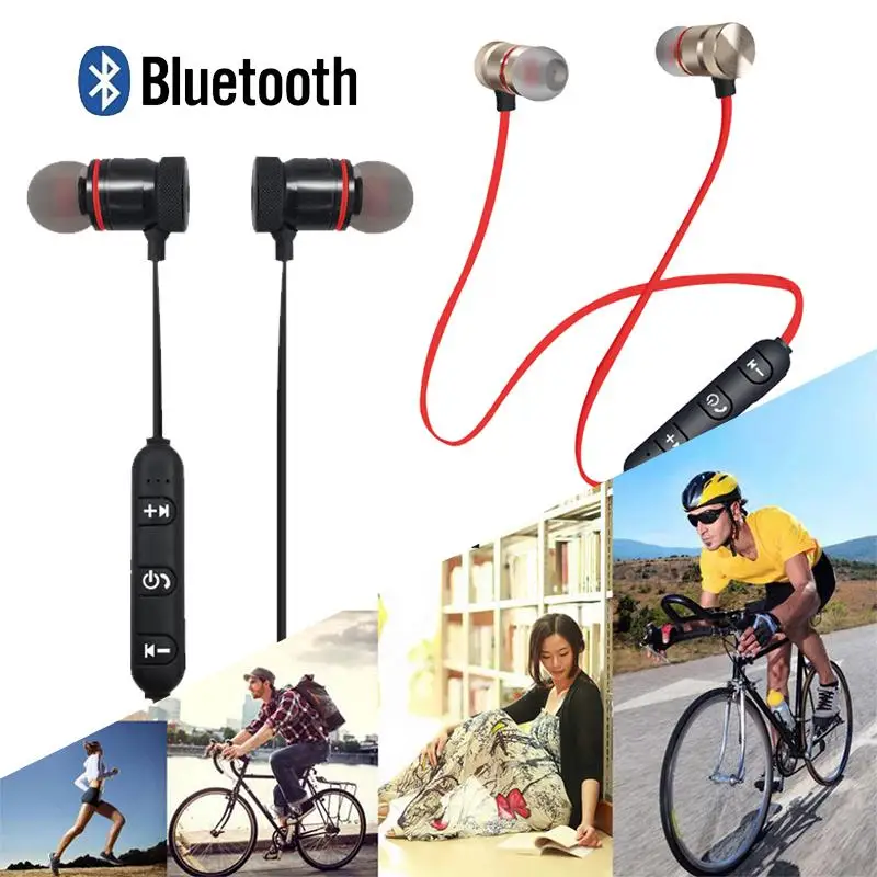 Магнитные металлические спортивные наушники для фитнеса беспроводные Bluetooth