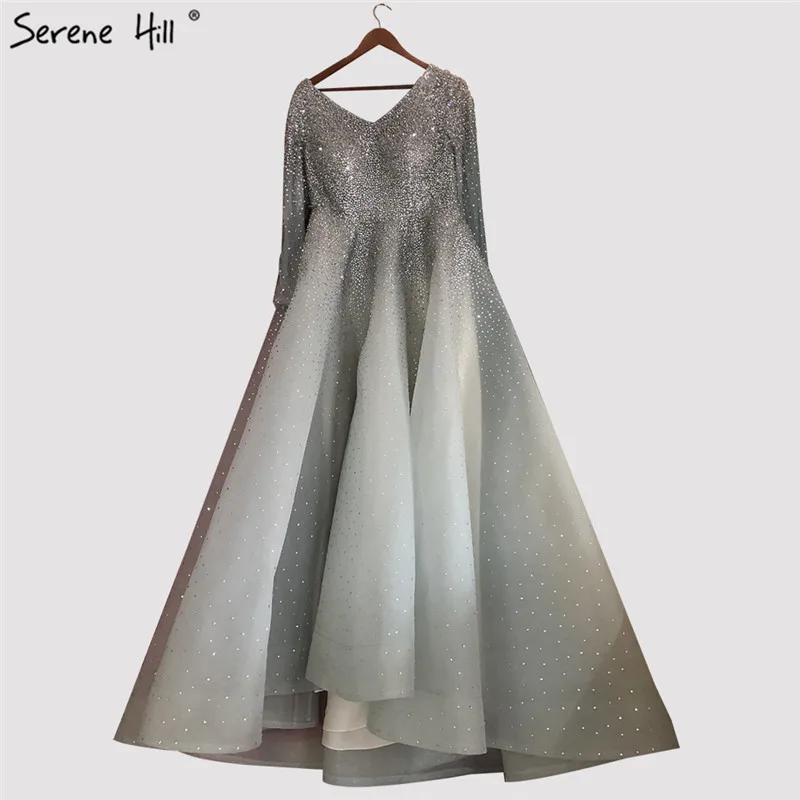 Dubai V-Neck High-end Sexy Prom Dresses 2020 Long Sleeve Crystal Luxury Gowns Design Serene Hill DLA70272 | Свадьбы и торжества
