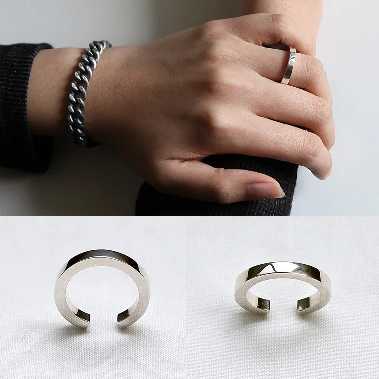 

Южнокорейский корейский стиль S925 изящное серебряное простое твердое кольцо fang xian крутой светильник регулируемое кольцо