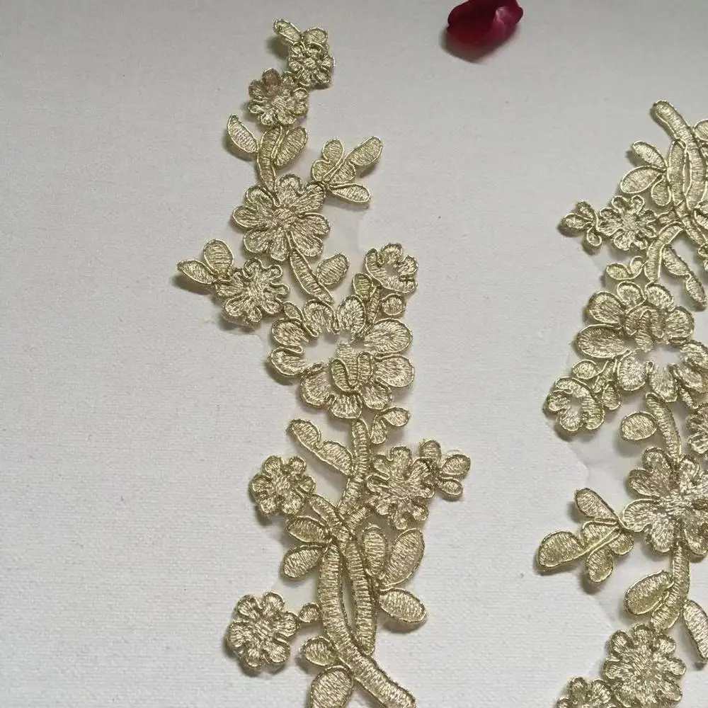 2 шт Золотая нить кружева аппликация патч цветок ткань для одежды Свадебные