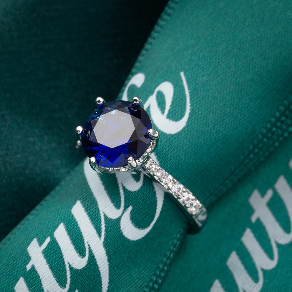 Новыя роскошная модель Обручение свадебное кольцо с голубым Цирконом серебряным