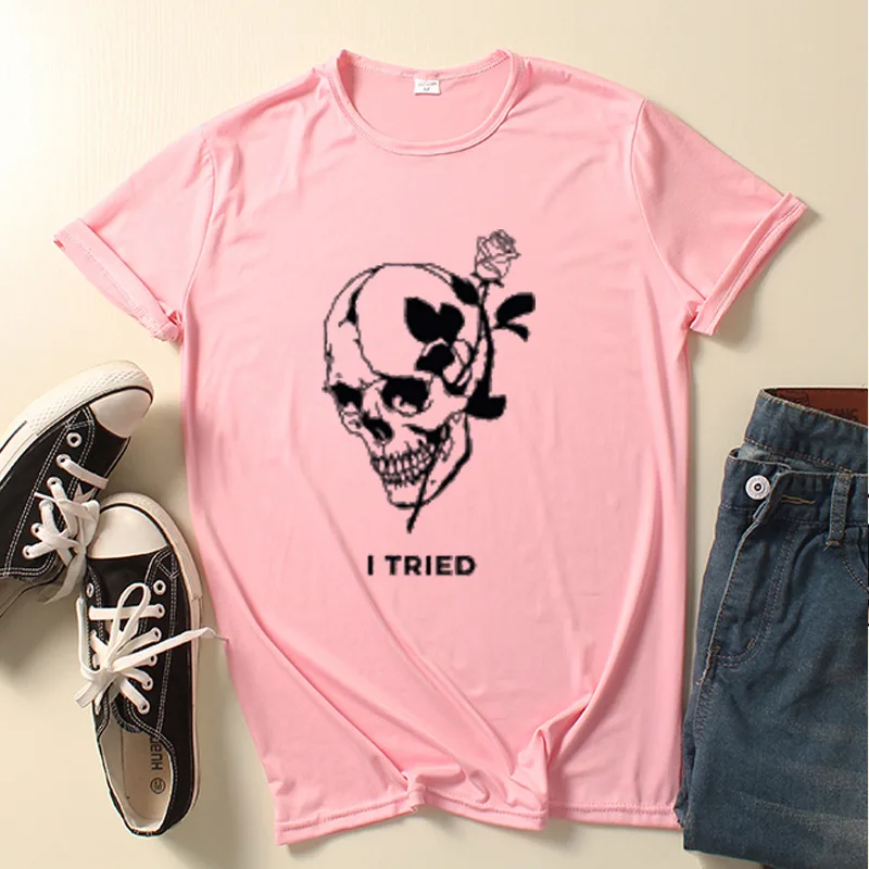 

Skeleton Rose Letter Print Women T Shirt Short Sleeve O Neck Loose Women Tshirt Ladies Tee Shirt Tops Clothes Camisetas Mujer