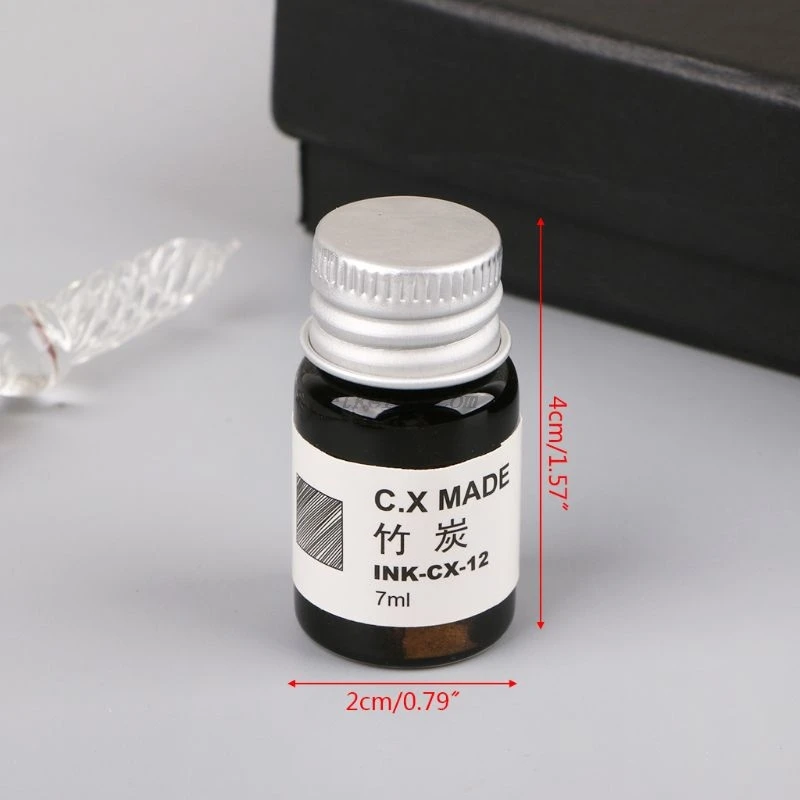 

12pcs Gold Powder Colored Bottled Glass Dip Pen Ink Set Fountain Writing Signature Box Gift 7ML