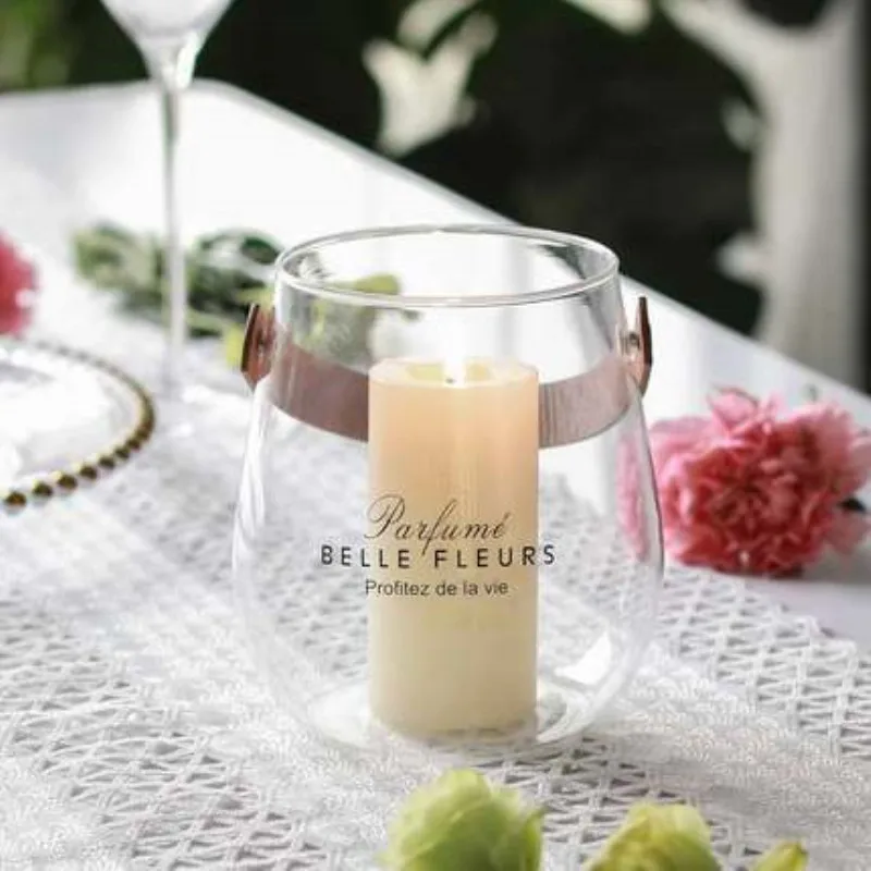 Nordic Modern Ins Leather Handle Glass Vase Creative Desktop Retro Design Transparent English Word | Дом и сад