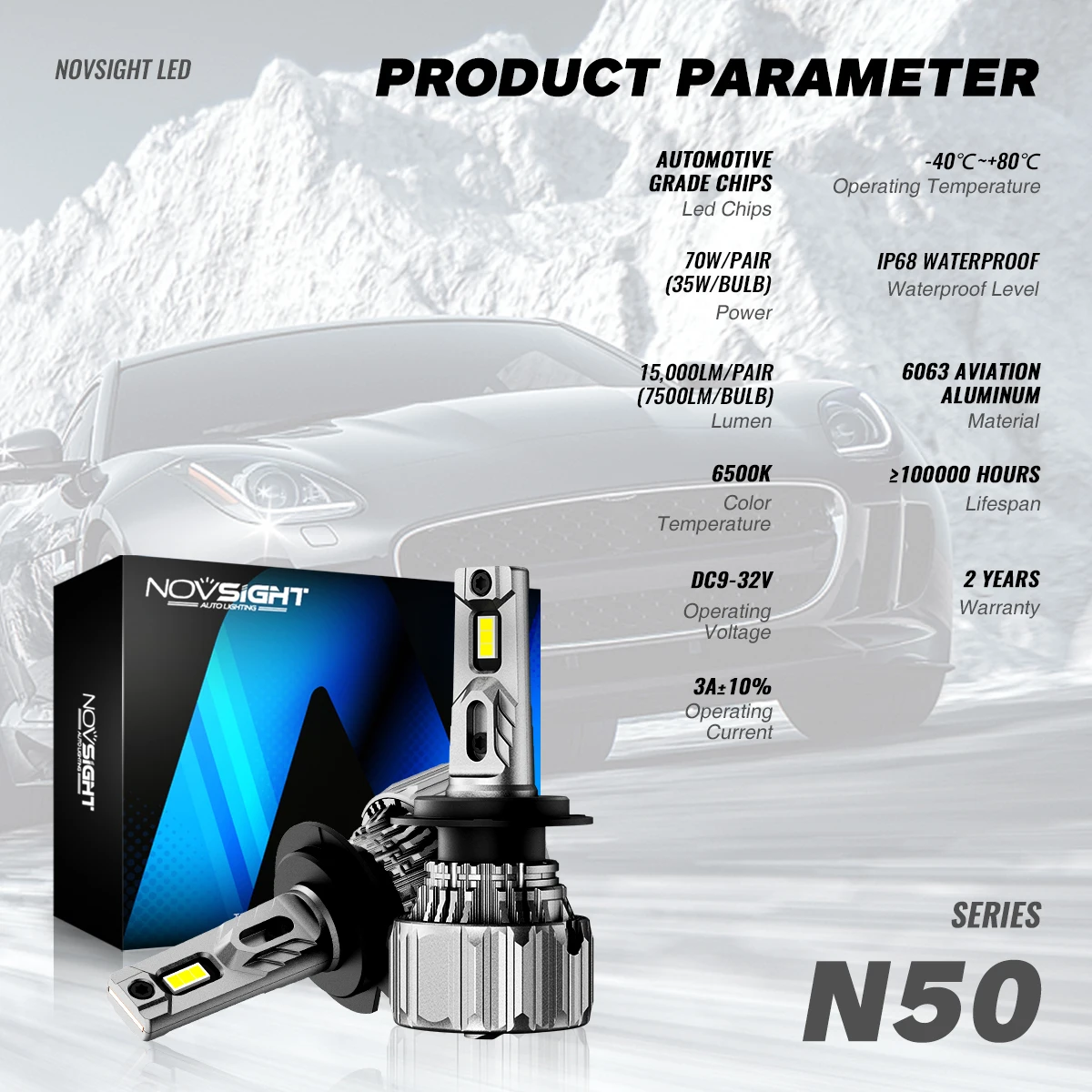 Светодиодные лампы NOVSIGHT H7 для автомобильных фар H4 H11 H8 H9 H1 H3 9005 9006 H13 70 Вт 6500 лм мини
