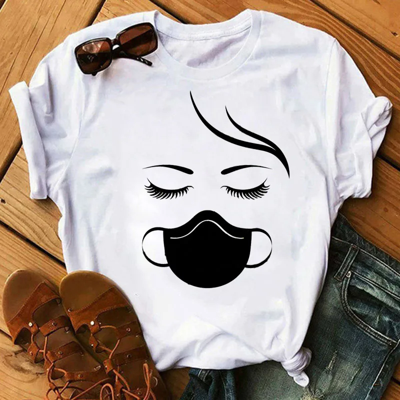 

Beautiful Eyelash Graphic Print Women's T-shirt Summer Casual fashion Street Girl student White O neck Short sleeve T-shirt Tops