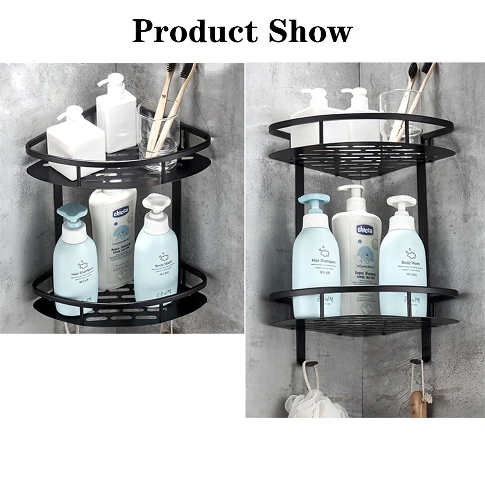 wall mounted bathroom black trangle shelves aluminum basket storage shower caddy shelf hair dryer holder etagere tipi repisa free global shipping