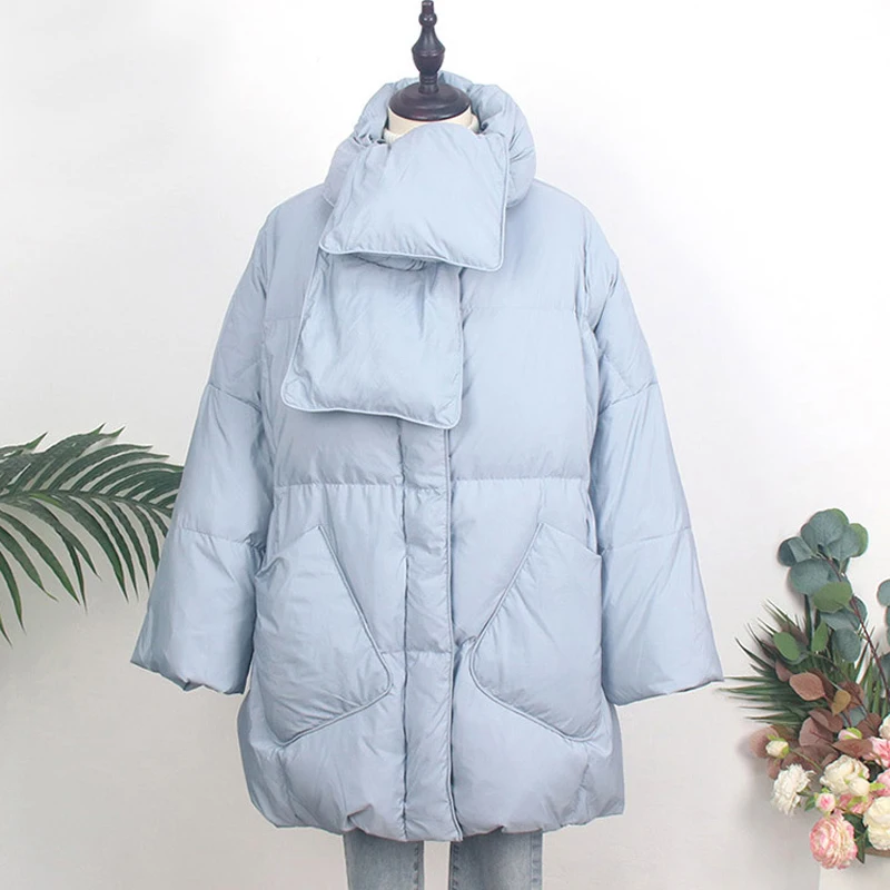 Парка женская зимняя на 90% пуху белой утки с круглым вырезом | Женская одежда