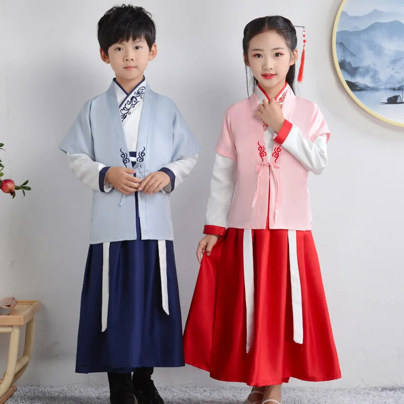 Детский комплект одежды для выступлений мальчиков и девочек льняной костюм с