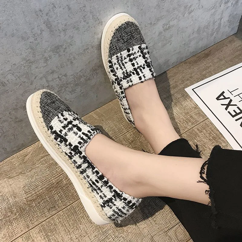 Сезон весна осень Женские тканевые лоферы в рыбацком стиле Обувь на плоской