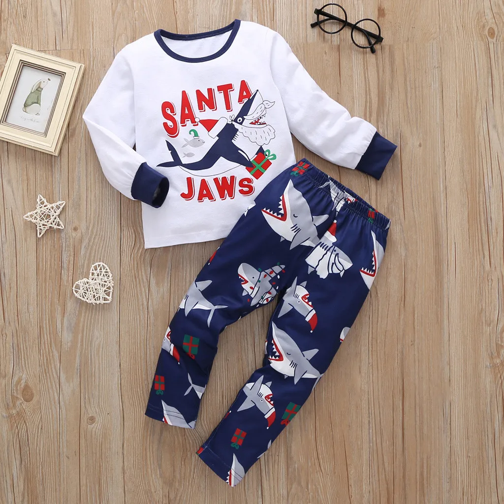 Рождественская Пижама детская одежда для маленьких девочек и мальчиков зимняя с