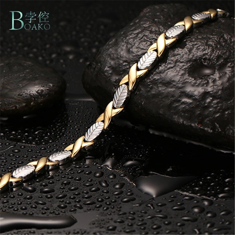 Магнитный браслет из нержавеющей стали для женщин золотой цвет крест лист звено