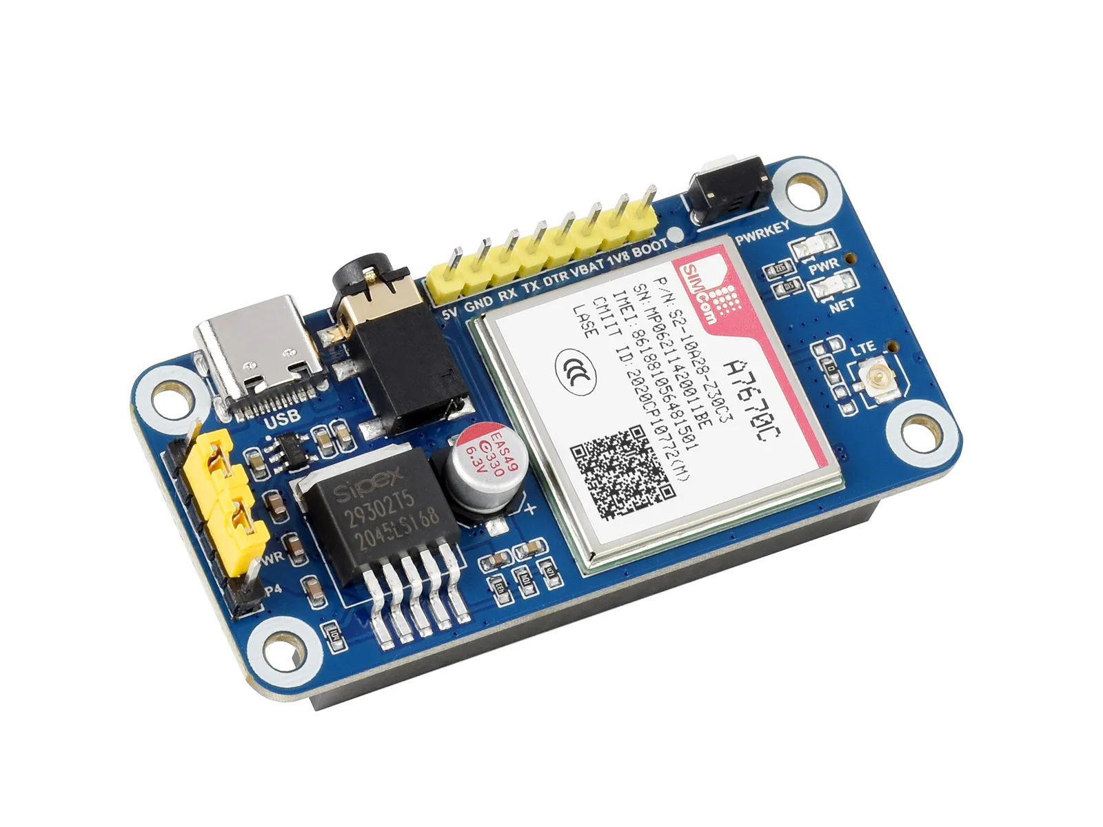 A7670E LTE Cat-1 шляпа для Raspberry Pi 2G GSM / GPRS LBS позиционирование Европы Юго-Восточной Азии