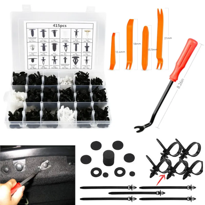 415 шт./компл. пластиковые заклепки для кузова автомобиля|Клипсы и зажимы авто| |