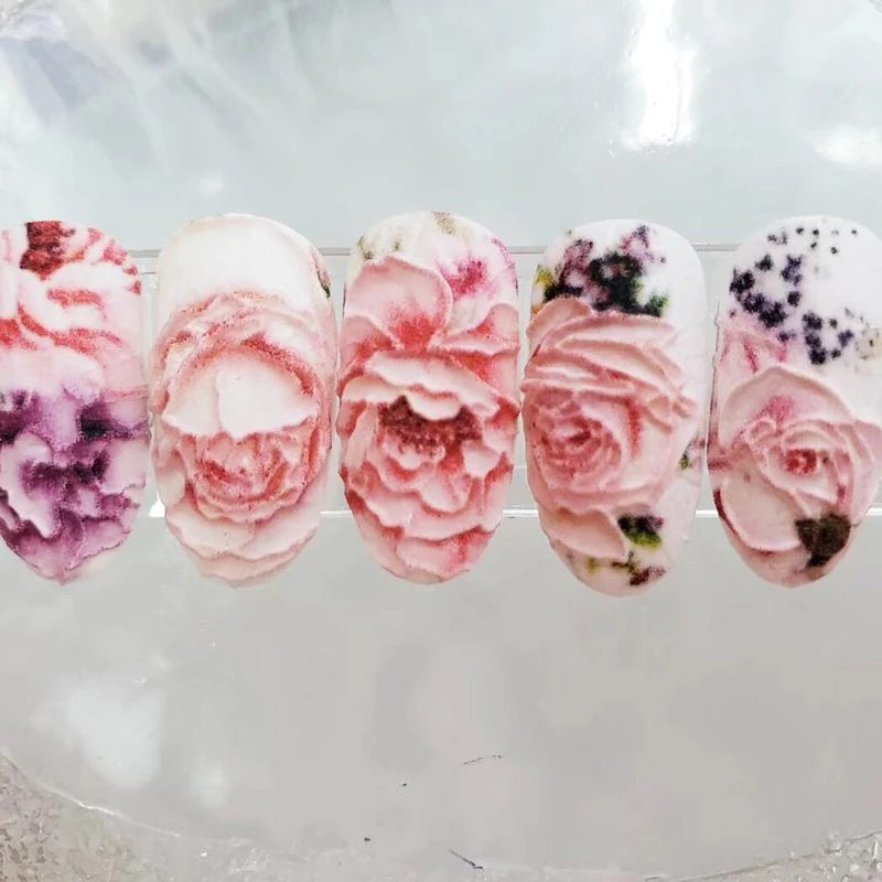 3D new Acrylic Engraved Nail Sticker black line WHITE PINK FLOWER design Water Decals Empaistic Nail Water Slide Decals Z0209