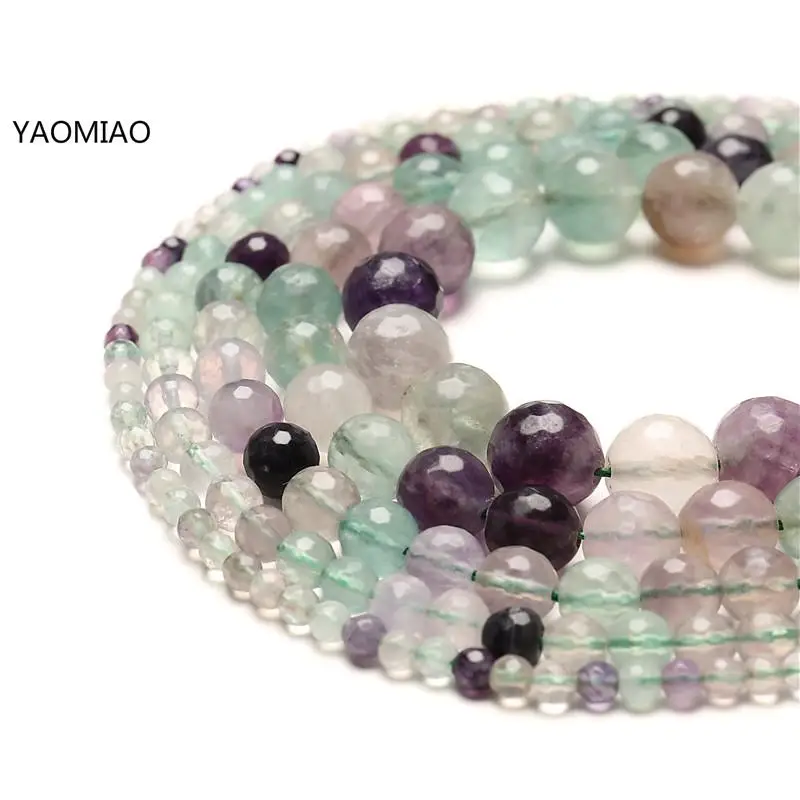 Natural Fluorite Faceted Loose Round Beads For Jewelry Making Diy Bracelet Necklace Bright Cutting 4mm 6mm 8mm 10mm 12mm | Украшения и