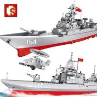 sembo military chinese navy 055 052d antiaircraft destroyer warship model figure building blocks educational toys children gift