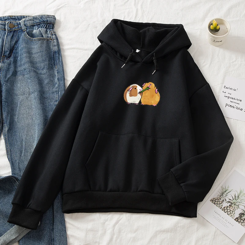 

Толстовка Женская Винтажная с капюшоном, свитшот с длинным рукавом и карманами, хлопковый пуловер с надписью «Морская Свинка», большие размеры