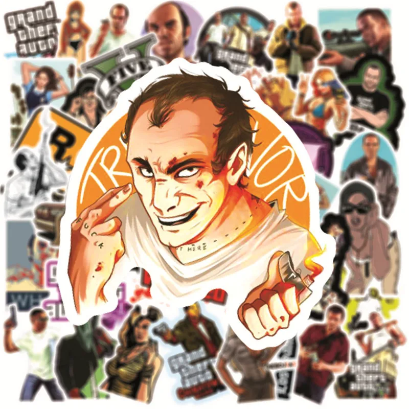 103050pcs grand theft auto adventure gta5 game stickers waterproof luggage guitar skateboard graffiti sticker decal kid toy free global shipping