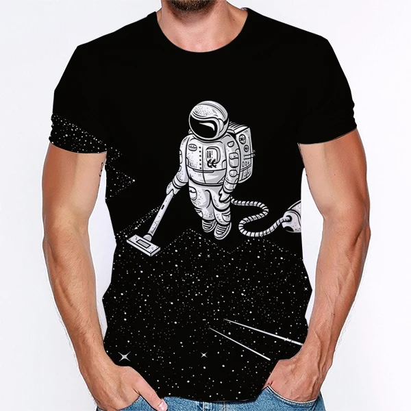 

Space Astronaut Tshirt Men Unisex Creative Cartoon 3D Print T Shirt Summer Harajuku T-shirt Casual Tee Tops Streetwear Black