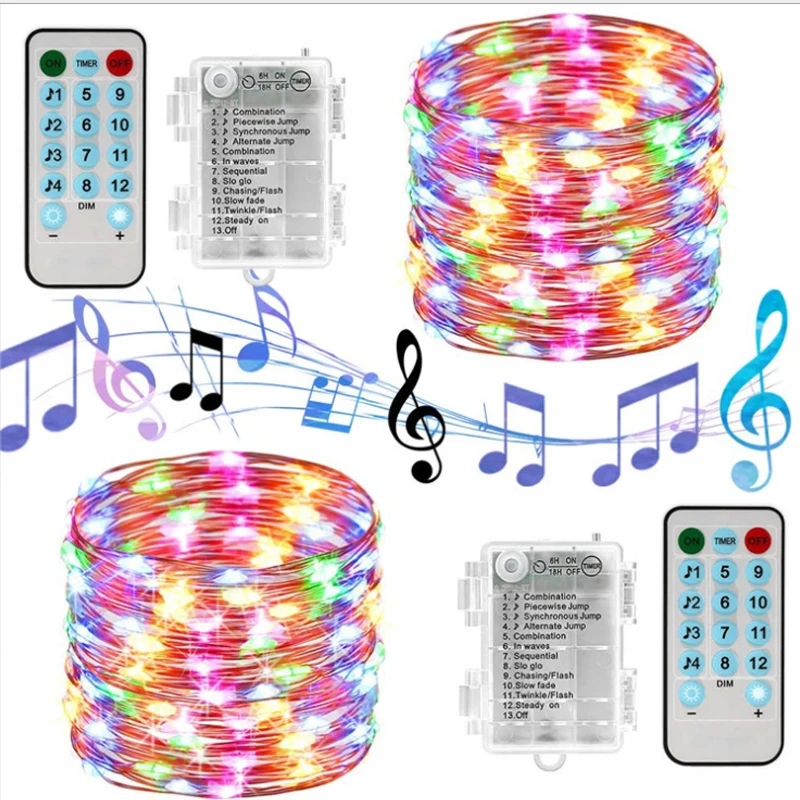 Battery Operated Sound Activated LED Music String Lights 5M 10M Silver Wire Garland Home Christmas Wedding Party Decoration | Освещение