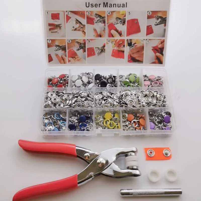 

200pcs Colorful Solid Hollow Metal Prong Snap Buttons Grommet Fasteners Kit