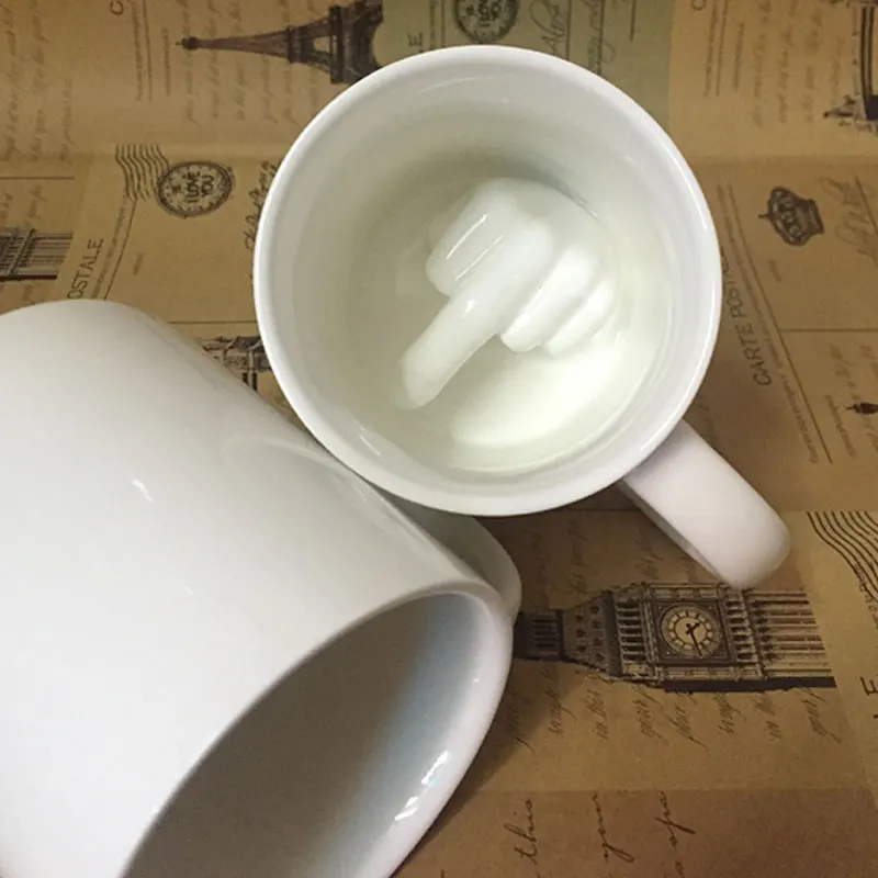 

Creative White Middle Finger Style Novelty Mixing Coffee Milk Cup Funny Ceramic Mug Enough Capacity Water Cup Household