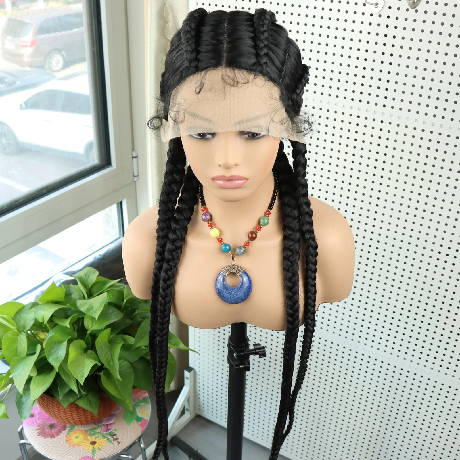 Синтетический Плетеный парик на сетке спереди афроамериканский черный цвет 4