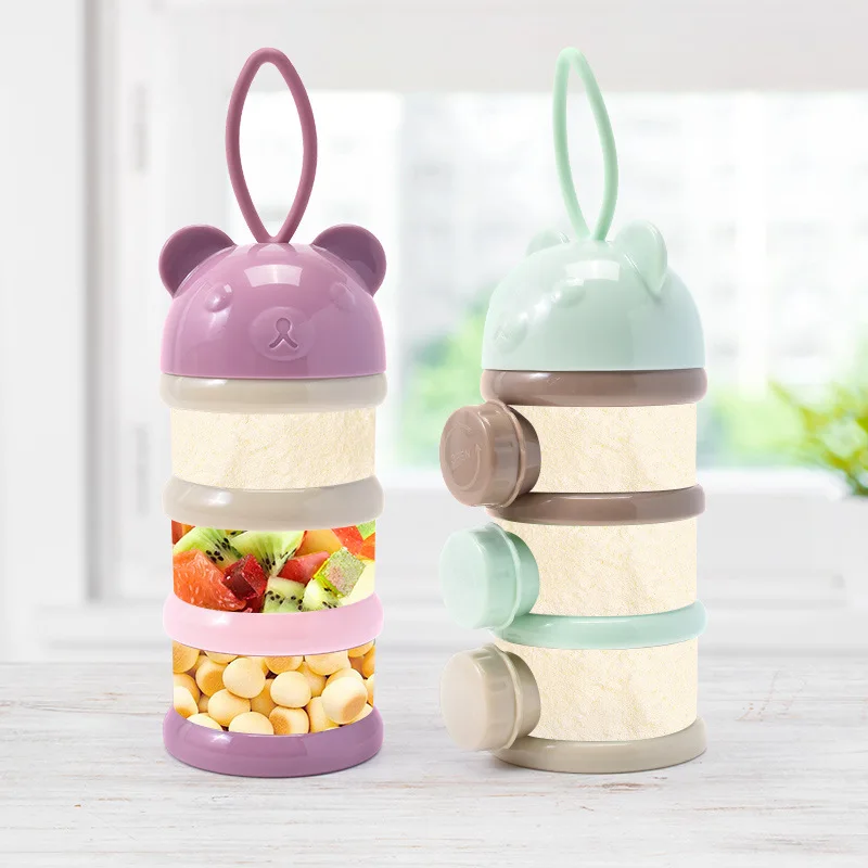 

3/4 Layer Infant Formula Dispenser For Travel, Spill-free Stackable Baby Snack Storage Container With Handle Storage Box