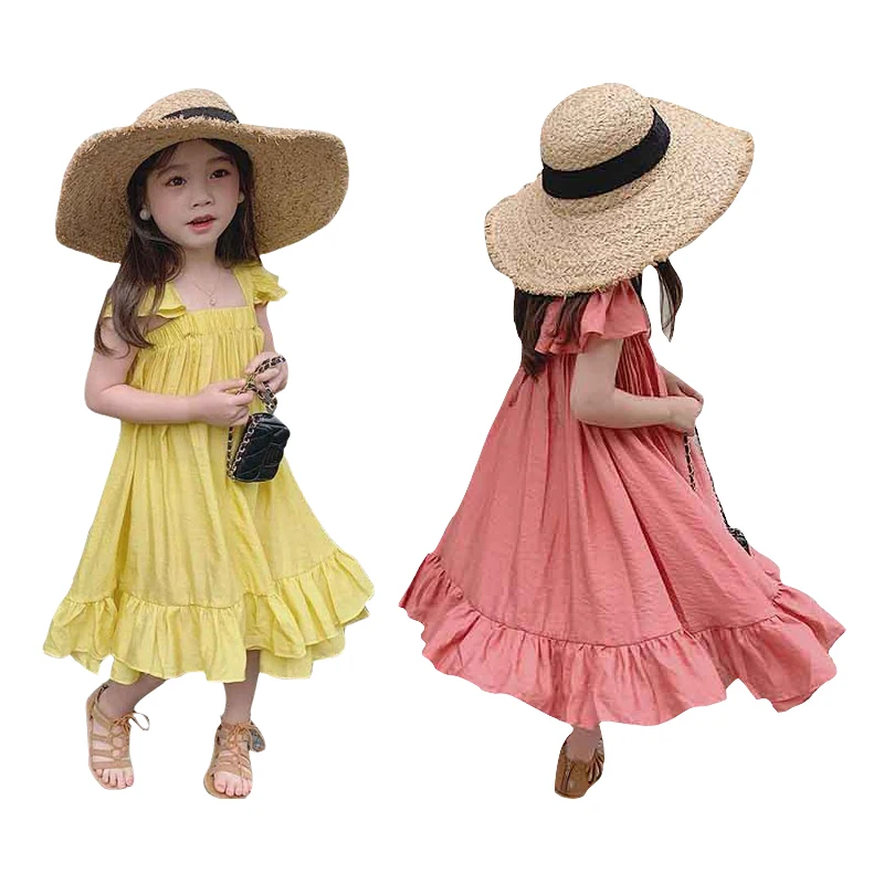 

Yellow Sleeveless Chinese Style Dress Age For 2 - 8 Yrs Baby Girls Vest-Dress Princess Costume 2022 New Summer Kids Frocks Pink