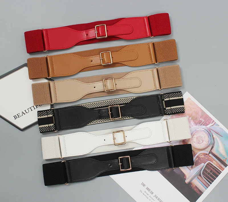 Women designer brand fashion belt spring summer 2021 elastic belts waistband black white brown red beige for dress