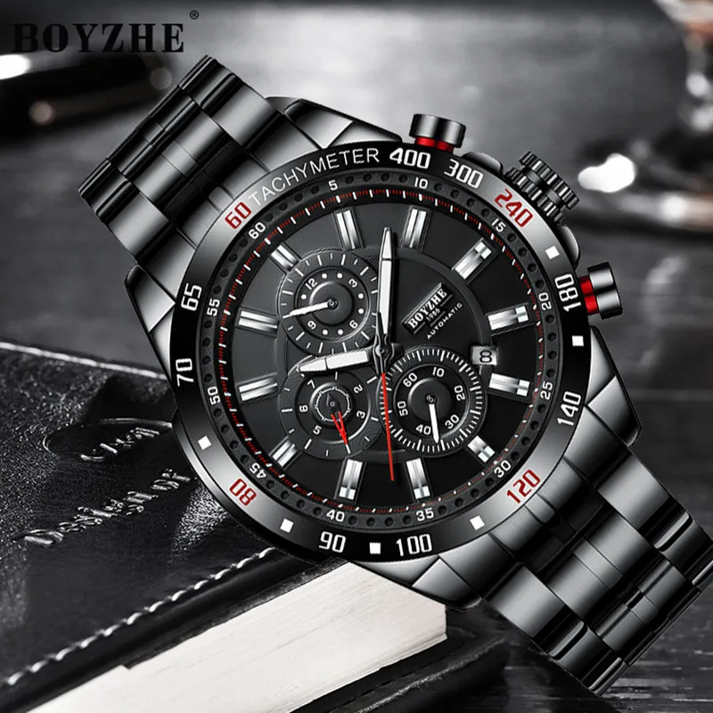 

BOYZHE Men Automic Mechanical Watch Week Month Calendar Display Luminous Hands Waterproof Sport Wrist Watches for Men reloj 2021