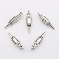wkoud 10pcs silver color medical tool charm 3d retro syringe diy earring bracelet jewelry metal pendant 25 7mm a139