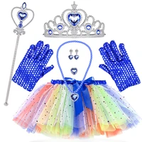 girls children tutu skirt baby skirts princess mini pettiskirt party dance rainbow tulle skirts with gloves magic wand suit