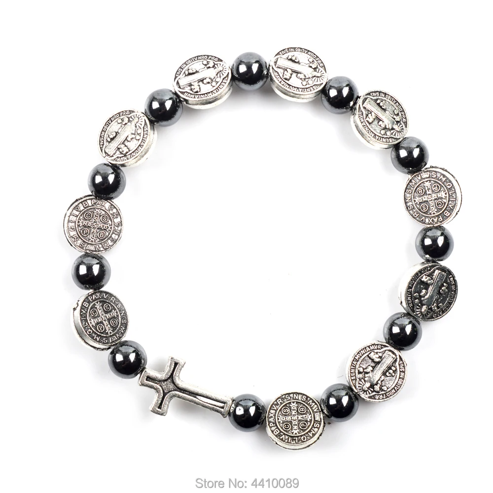 St Benedict Rosary Braclets плоские бусины из сплава круглый гематит эластичный браслет