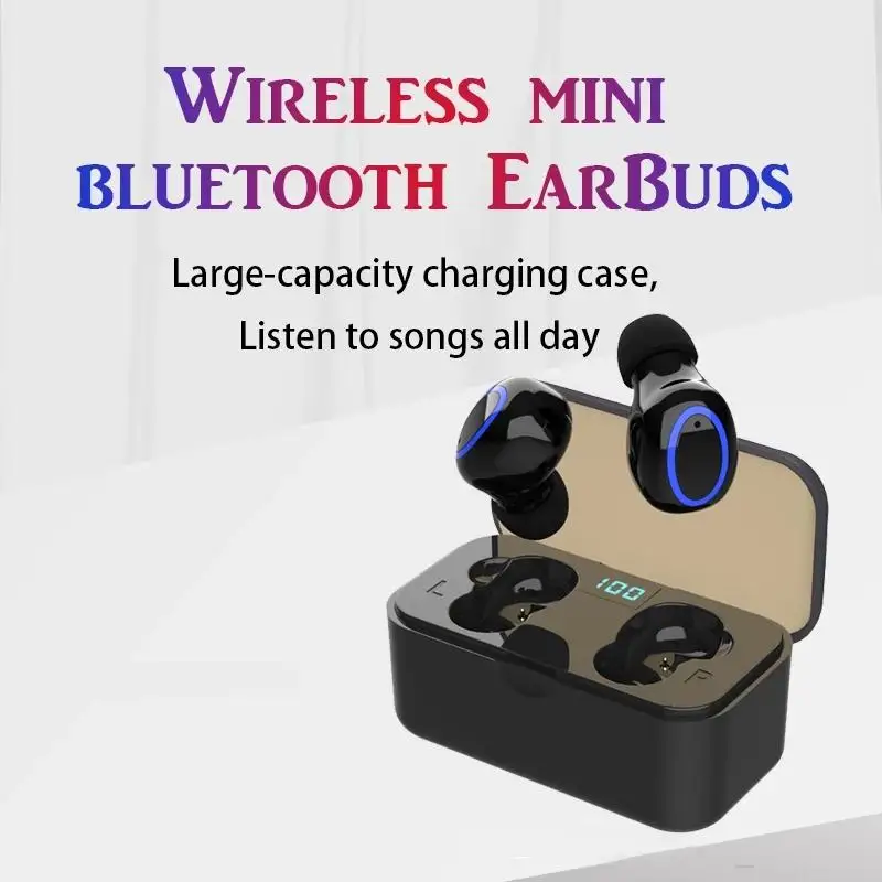 

2021 New True Wireless TWS Bluetooth Headset With Digital Display 5.0 Stereo Invisible In-Ear Headphones With Charing Box Mic
