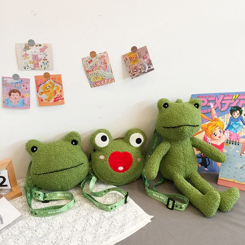 Plush Frog Backpacks Kawaii Frog Shoulder Backpack Kids Crossbody Bag Coin Purse Messenger Bags Plush Toy Girls Girlsfriend Gift