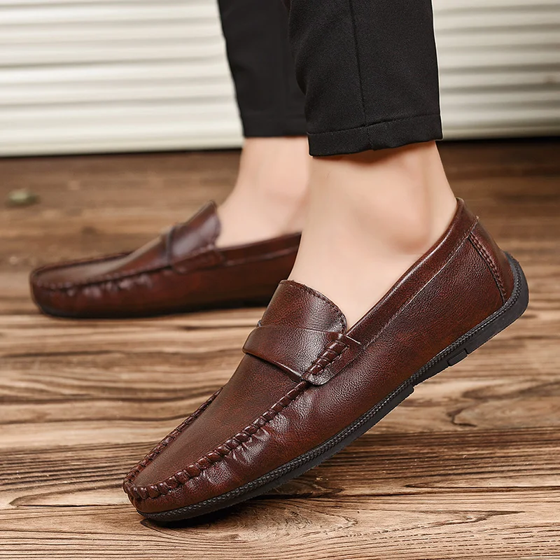 

Leather Mens Shoes slip on Casual Luxury Brand Men Loafers Italian spring autumn Breathable Driving Shoes Moccasins