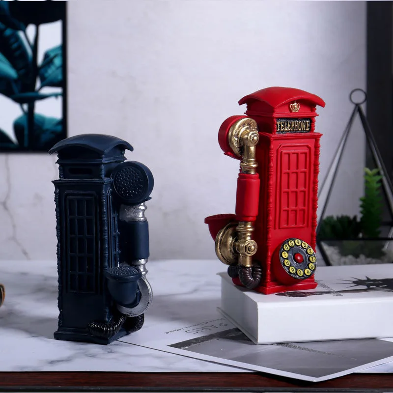 

Retro Nostalgic Telephone Booth Miniature Model Figurines For Home Decoration Accessories Piggy Bank Ornaments Photograph Props